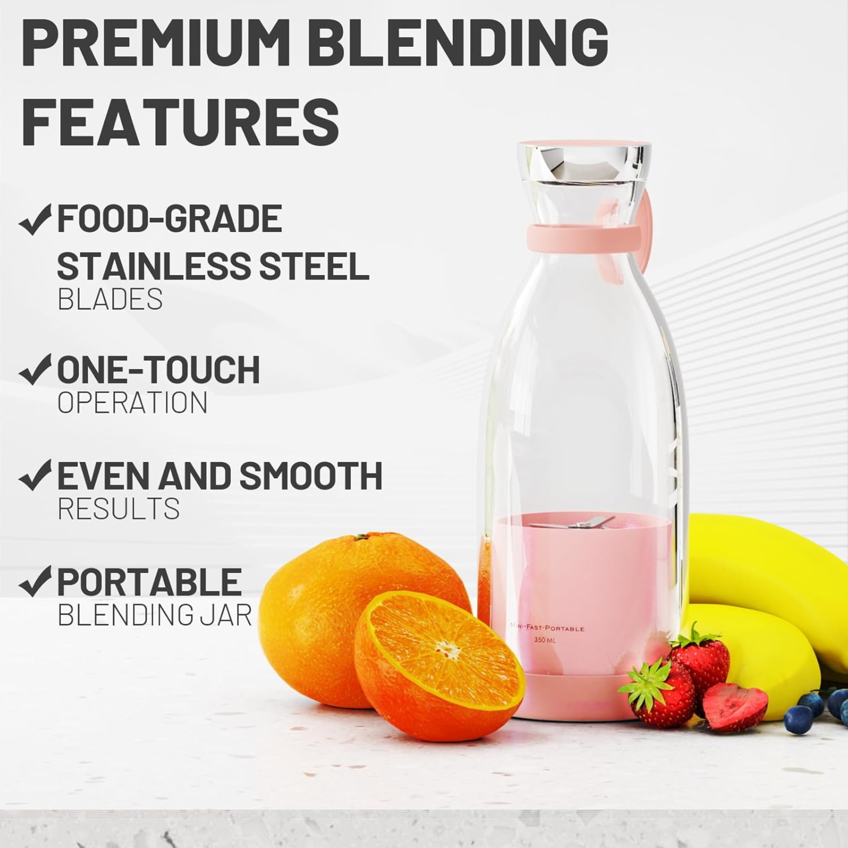 BeautyByOla – Mini Juice Blender, Portable Electric Juicer Bottle, 6 Blades USB Rechargeable Fruit Mixer
