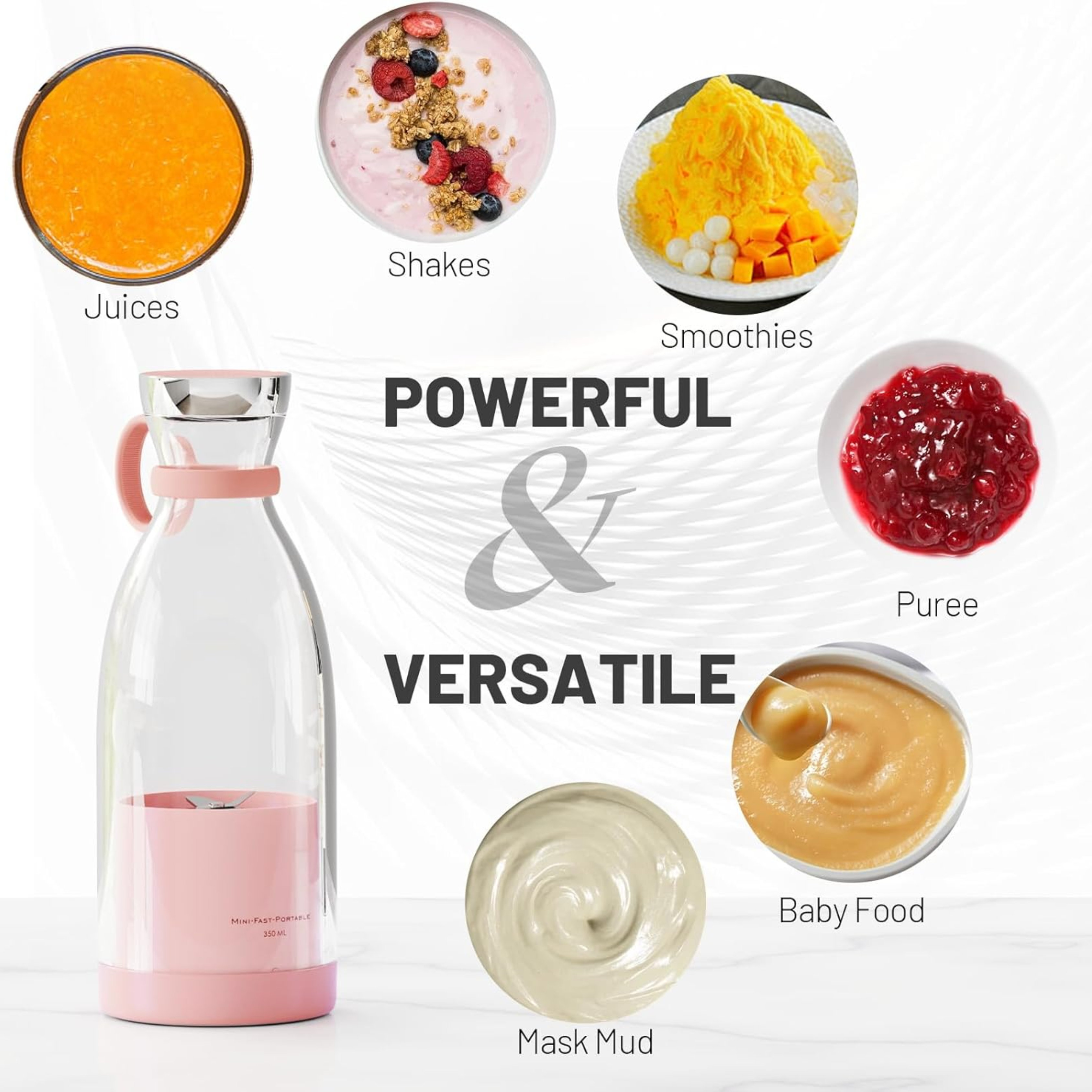 BeautyByOla – Mini Juice Blender, Portable Electric Juicer Bottle, 6 Blades USB Rechargeable Fruit Mixer