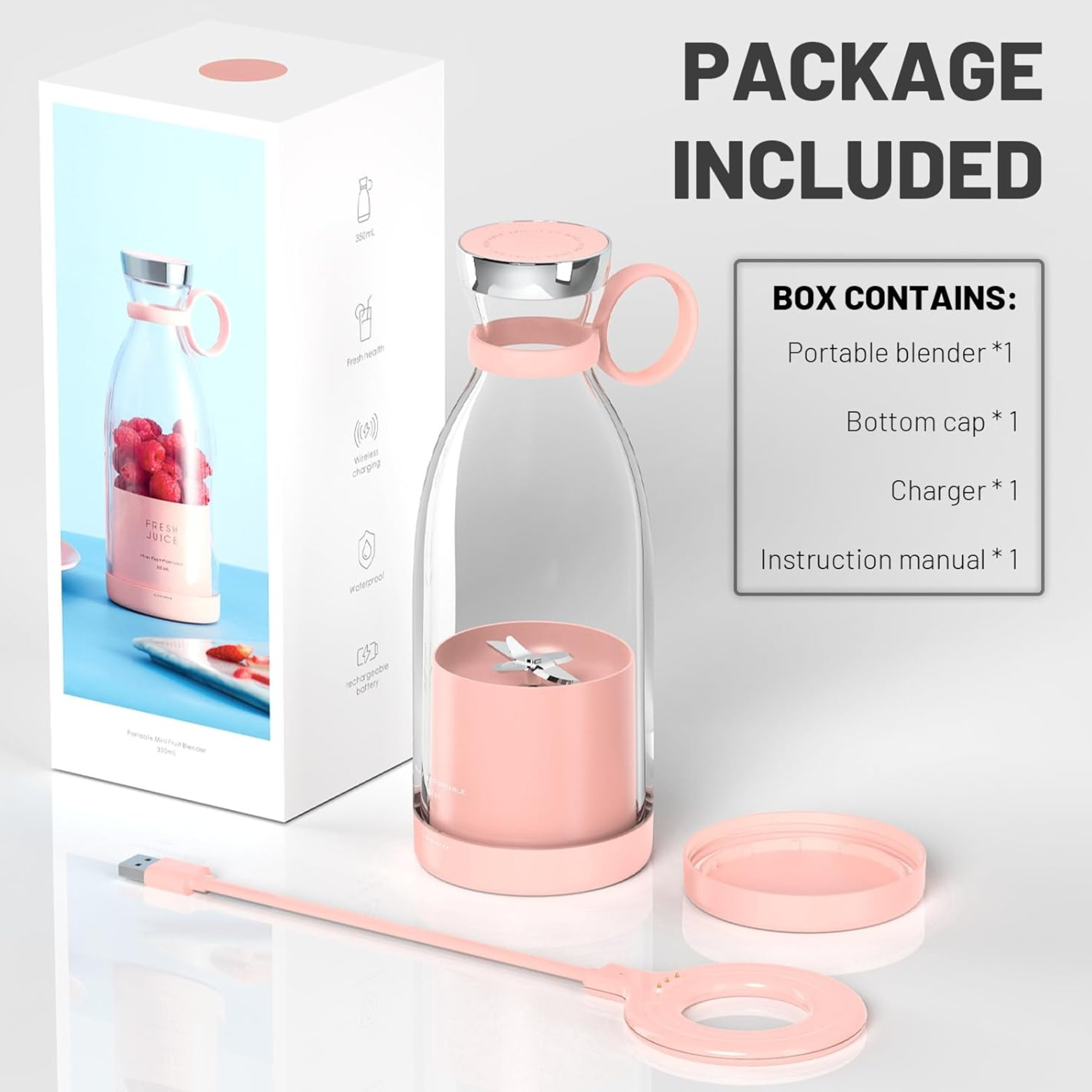 BeautyByOla – Mini Juice Blender, Portable Electric Juicer Bottle, 6 Blades USB Rechargeable Fruit Mixer