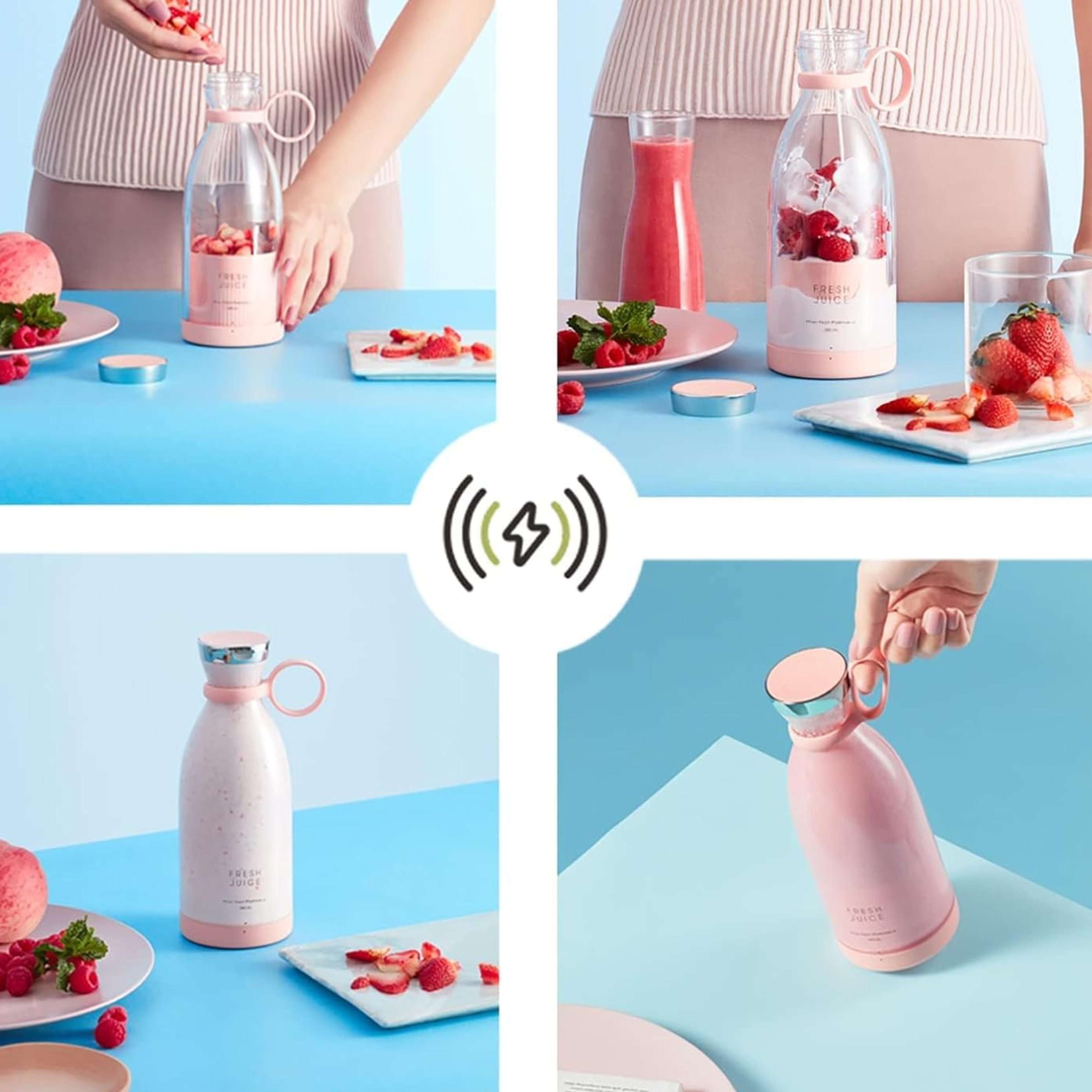 BeautyByOla – Mini Juice Blender, Portable Electric Juicer Bottle, 6 Blades USB Rechargeable Fruit Mixer