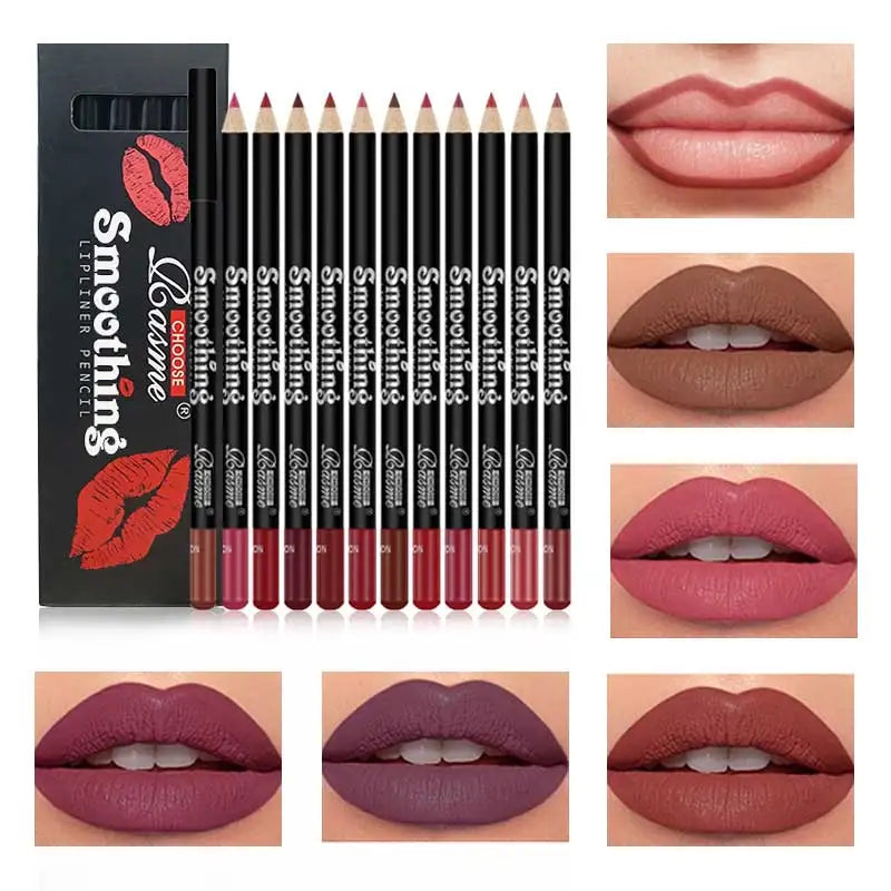 12-Color Lip Liner Pen Set Waterproof Easy Coloring – BeautyByOla