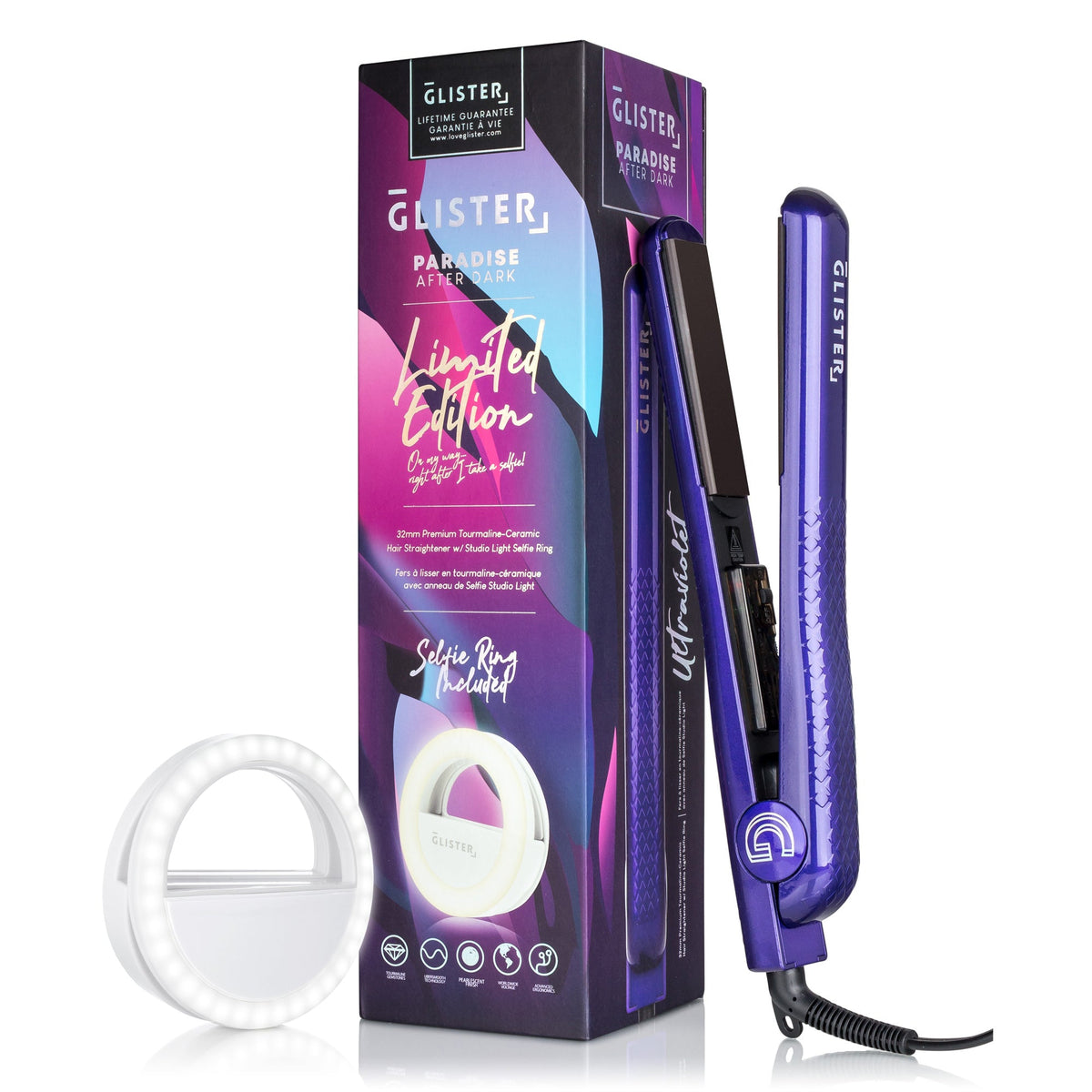 Limited Edition 1.25" "Paradise After Dark" Flat Iron (with Selfie Ring Included)-0