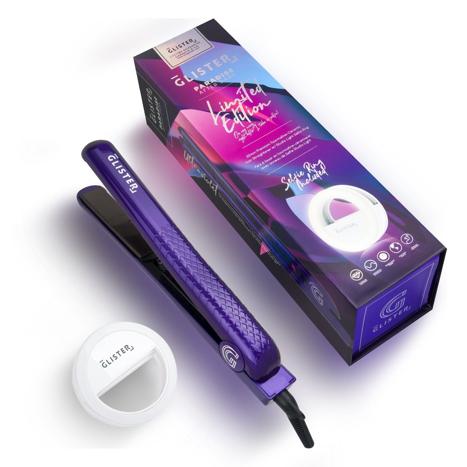 Limited Edition 1.25" "Paradise After Dark" Flat Iron (with Selfie Ring Included)-4