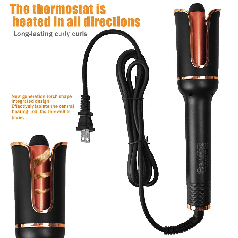 BeautyByOla – Automatic Hair Curling Iron, Ceramic Ionic Auto Rotating Hair Curler Wand Professional