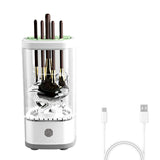 Ultrasonic Automatic USB Cleaner for Makeup Brushes, featuring cleaning solution and USB charging cable, by BeautyByOla.