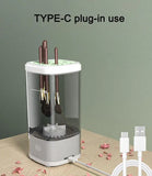 Ultrasonic Automatic USB Cleaner for Makeup Brushes & Glasses in use with Type-C plug, showing brushes inside.