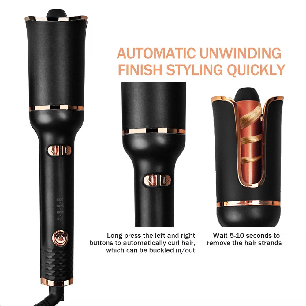 BeautyByOla – Automatic Hair Curling Iron, Ceramic Ionic Auto Rotating Hair Curler Wand Professional
