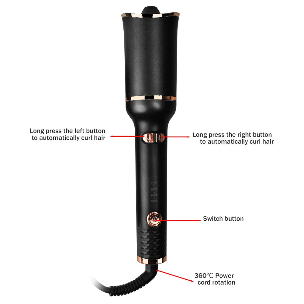BeautyByOla – Automatic Hair Curling Iron, Ceramic Ionic Auto Rotating Hair Curler Wand Professional