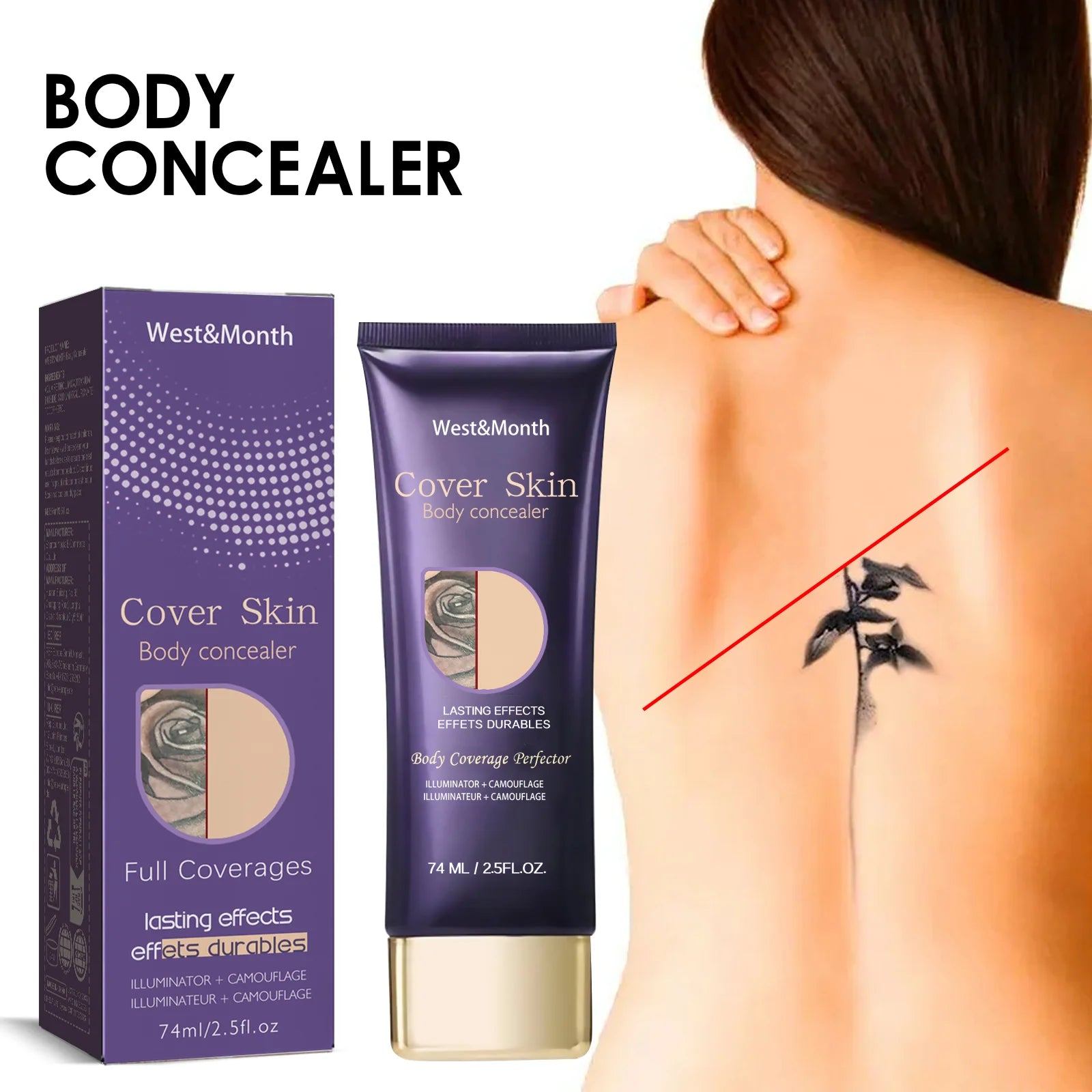 BeautyByOla – West & Month Waterproof Body Concealer, Whitening Natural Makeup Cream for Face, Tattoos & Scars Coverage
