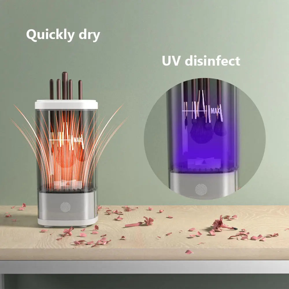 Ultrasonic Automatic USB Cleaner for Makeup Brushes with Quick Dry and UV Disinfect features, portable design by BeautyByOla