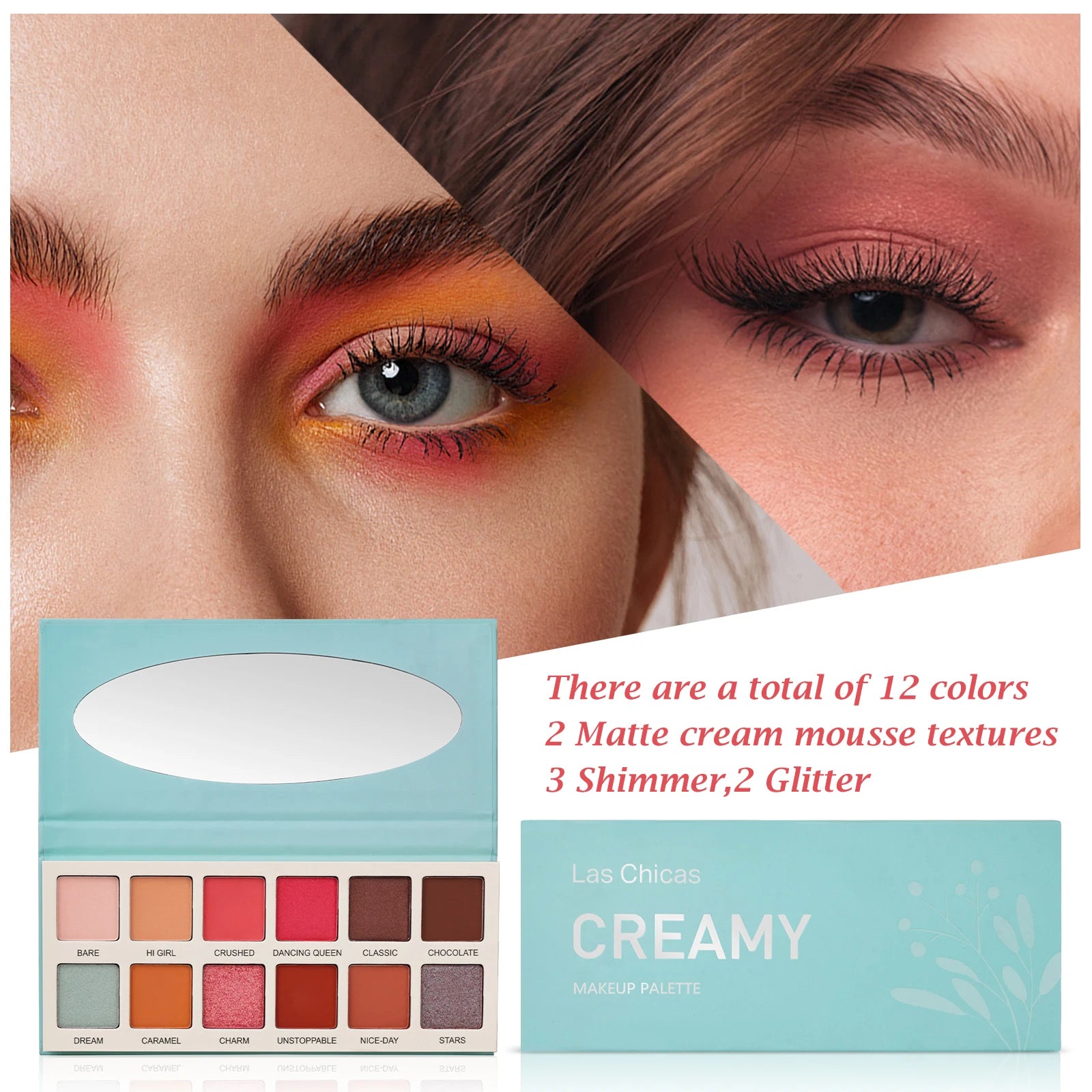 BeautyByOla – Las Chicas 12-Color Eyeshadow Palette, High Pigment, Silky Smooth, Vegan & Cruelty-Free
