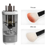 Before and after images showing the Ultrasonic Automatic USB Cleaner for Makeup Brushes, highlighting clean brushes.