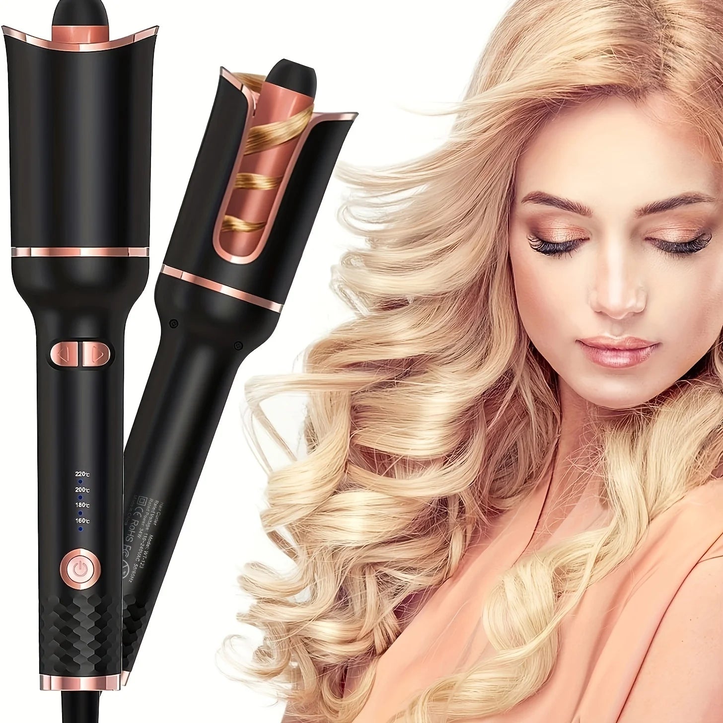 BeautyByOla – Automatic Hair Curler, Ceramic Rotating Air Spin Wand Styler for Effortless Curls