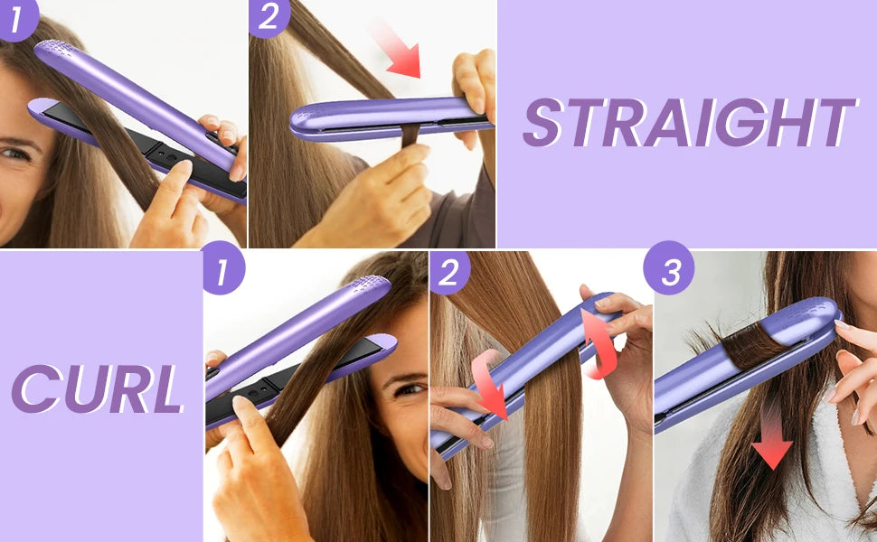 BeautyByOla – Sejoy Professional Electric Hair Curling Iron & Straightener, Multi-Function PTC Heater Curler & Crimper