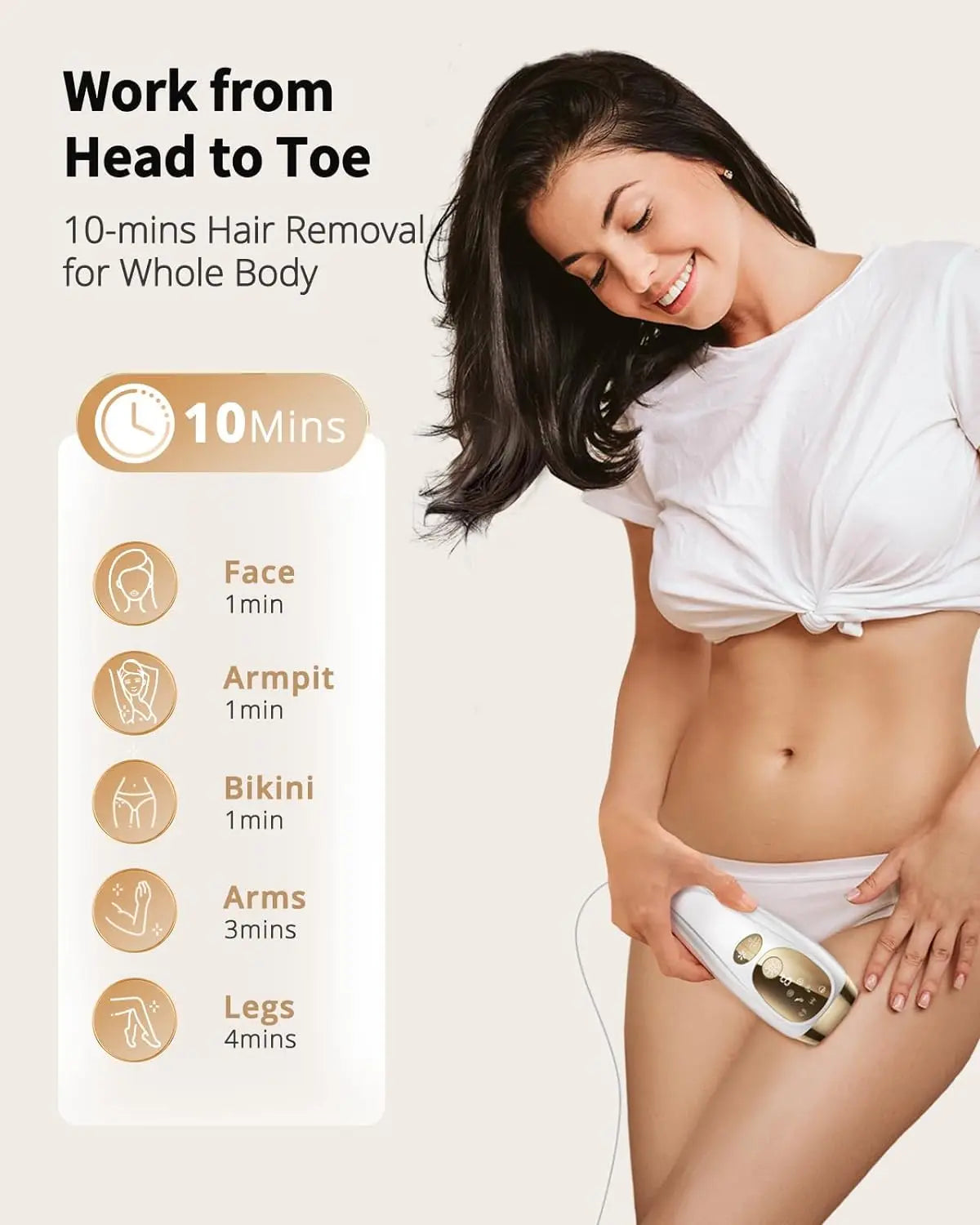 BeautyByOla – IPL Hair Removal Device, Unlimited Flash Ice-Cooling Laser, Painless Full Body Treatment for Women & Men