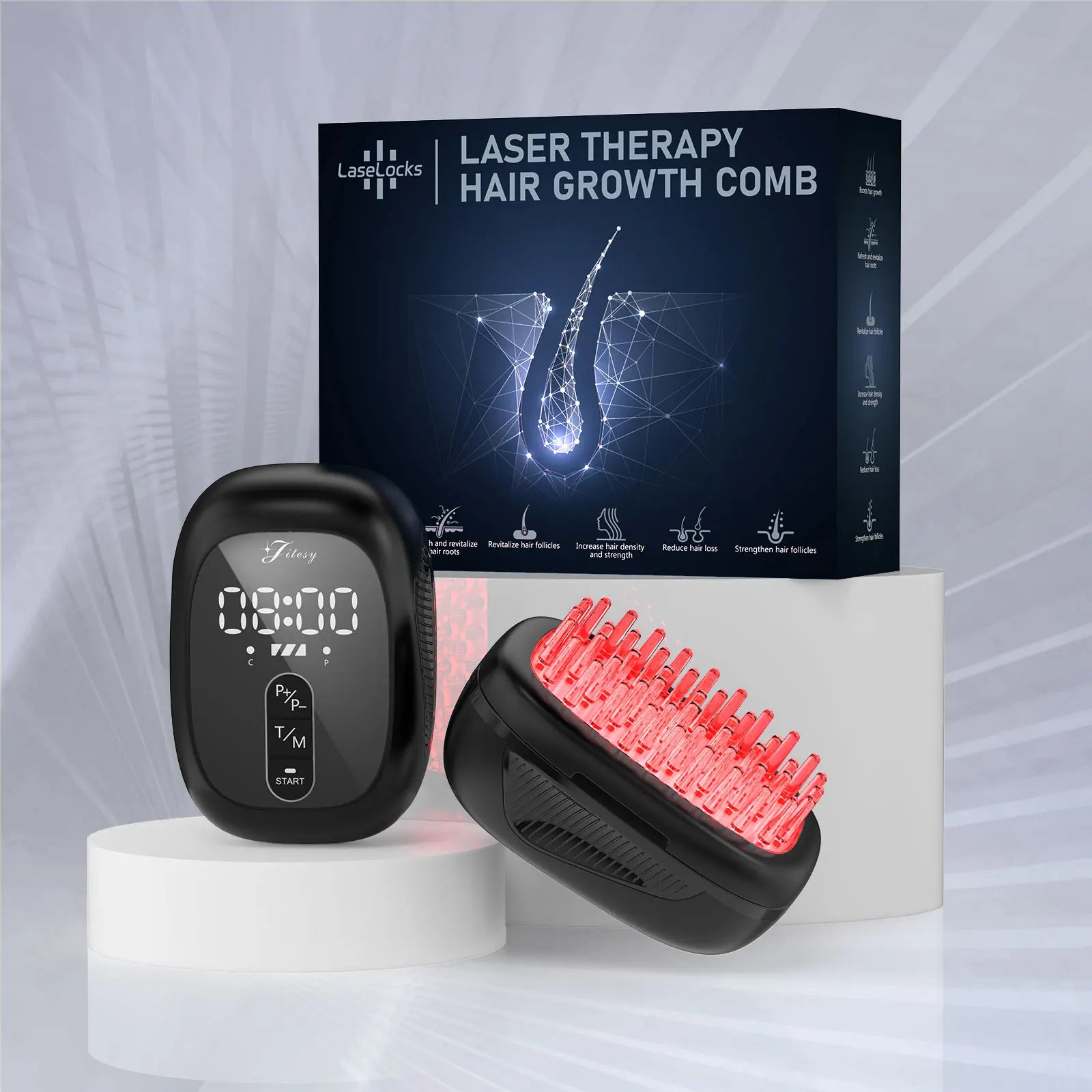 BeautyByOla – Wireless Hair Growth Device LLLT, 8PCS 660nm Diodes, Anti-Hair Loss Therapy Comb & Scalp Massager 1900mAh