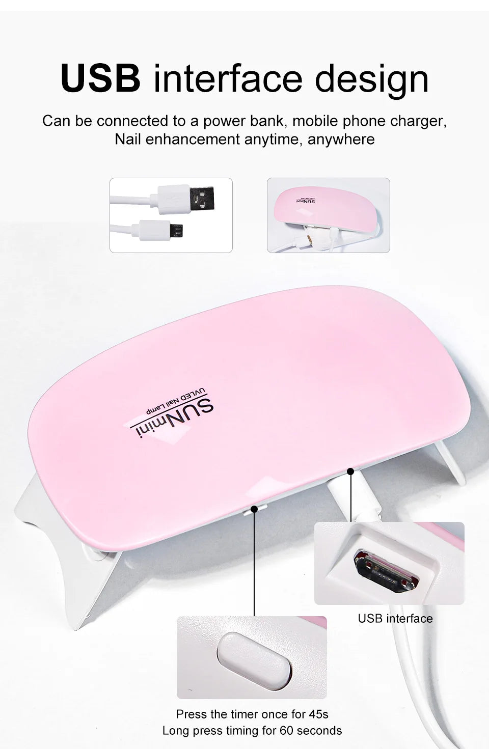 BeautyByOla – 6W Mini Nail Dryer Machine, Portable UV LED Nail Lamp for Gel Polish Drying with USB Cable