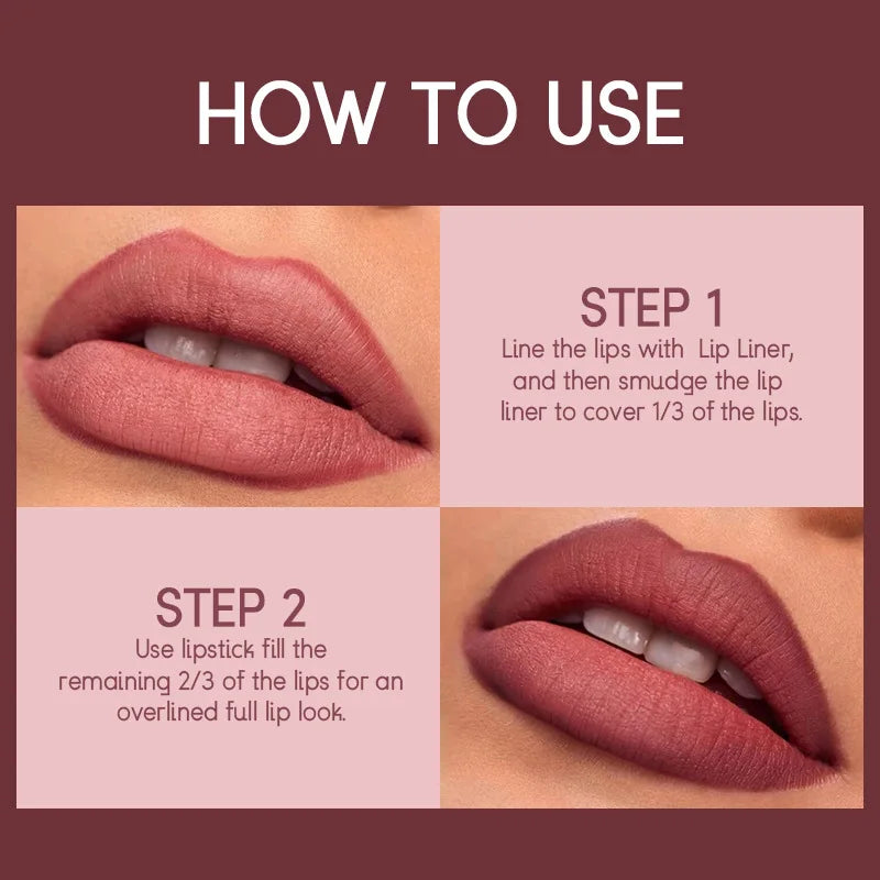 BeautyByOla – USHAS 12-Color Lip Liner & Lipstick Set, Matte, Long-Lasting Nude & Red Shades