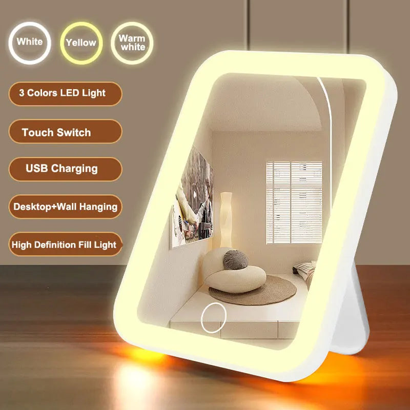 3-Color LED Vanity Mirror Touch Screen USB Rechargeable – BeautyByOla