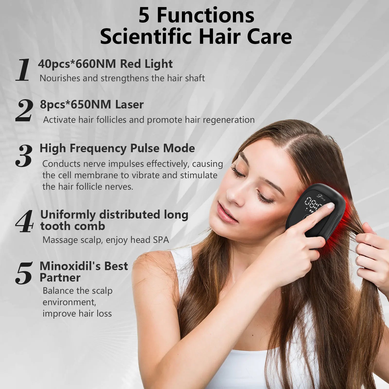 BeautyByOla – Wireless Hair Growth Device LLLT, 8PCS 660nm Diodes, Anti-Hair Loss Therapy Comb & Scalp Massager 1900mAh
