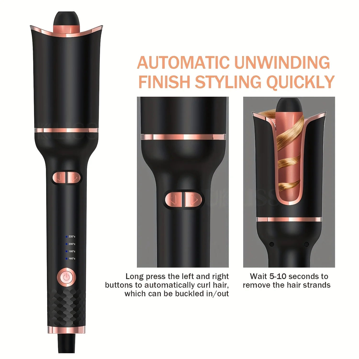BeautyByOla – Automatic Hair Curler, Ceramic Rotating Air Spin Wand Styler for Effortless Curls