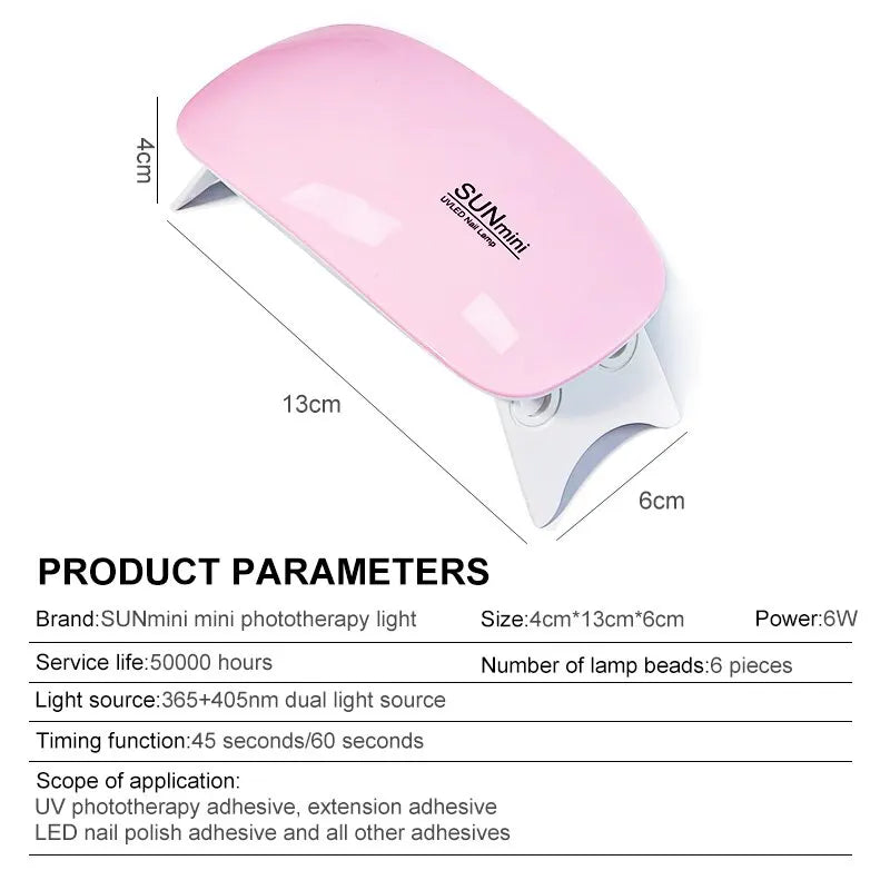 BeautyByOla – 6W Mini Nail Dryer Machine, Portable UV LED Nail Lamp for Gel Polish Drying with USB Cable