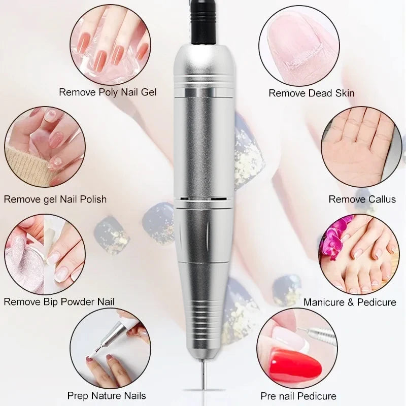 BeautyByOla – 45000 RPM Rechargeable Electric Nail Drill Machine, Portable Nail File Kit with Drill Bits for Manicure & Pedicure