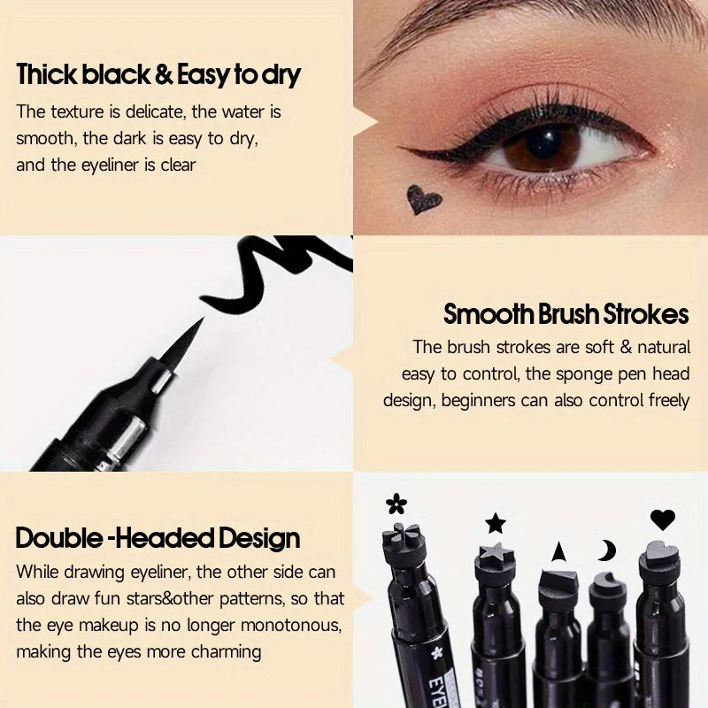 BeautyByOla – 7-Style Eyeliner Stamp Pen, Red & Black Double-Ended Liquid Eyeliner, Fast-Drying & Waterproof