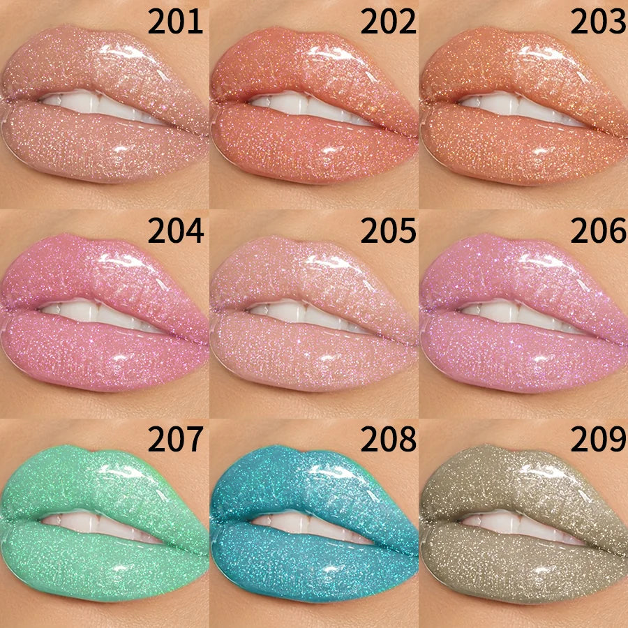 BeautyByOla – 9-Color Moisturizing Diamond Shimmer Lip Gloss, Sparkling Glitter Liquid Lipstick & Pearl Lip Shine