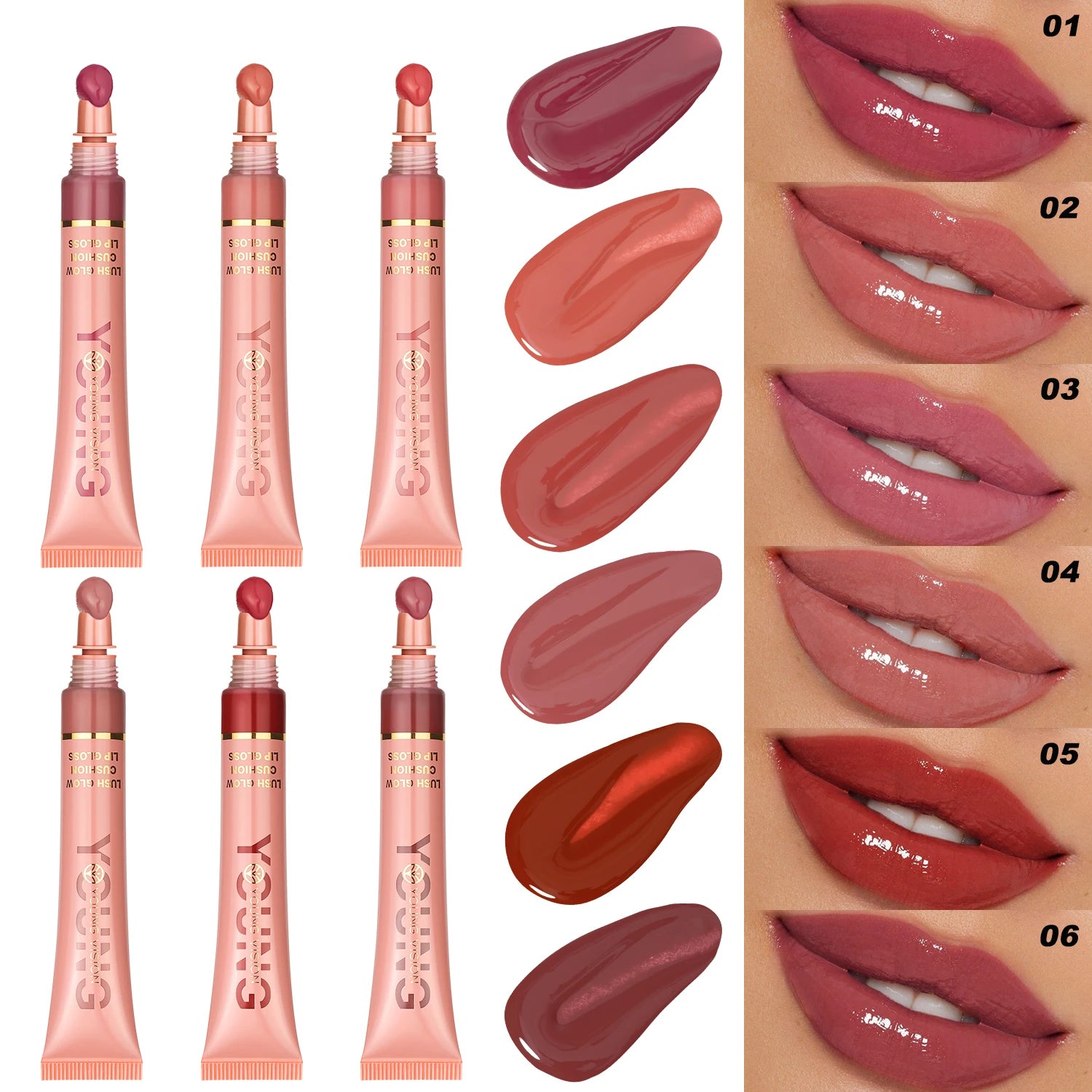 YOUNG VISION 6-Color Liquid Brightening Lip Gloss Moisturizing – BeautyByOla