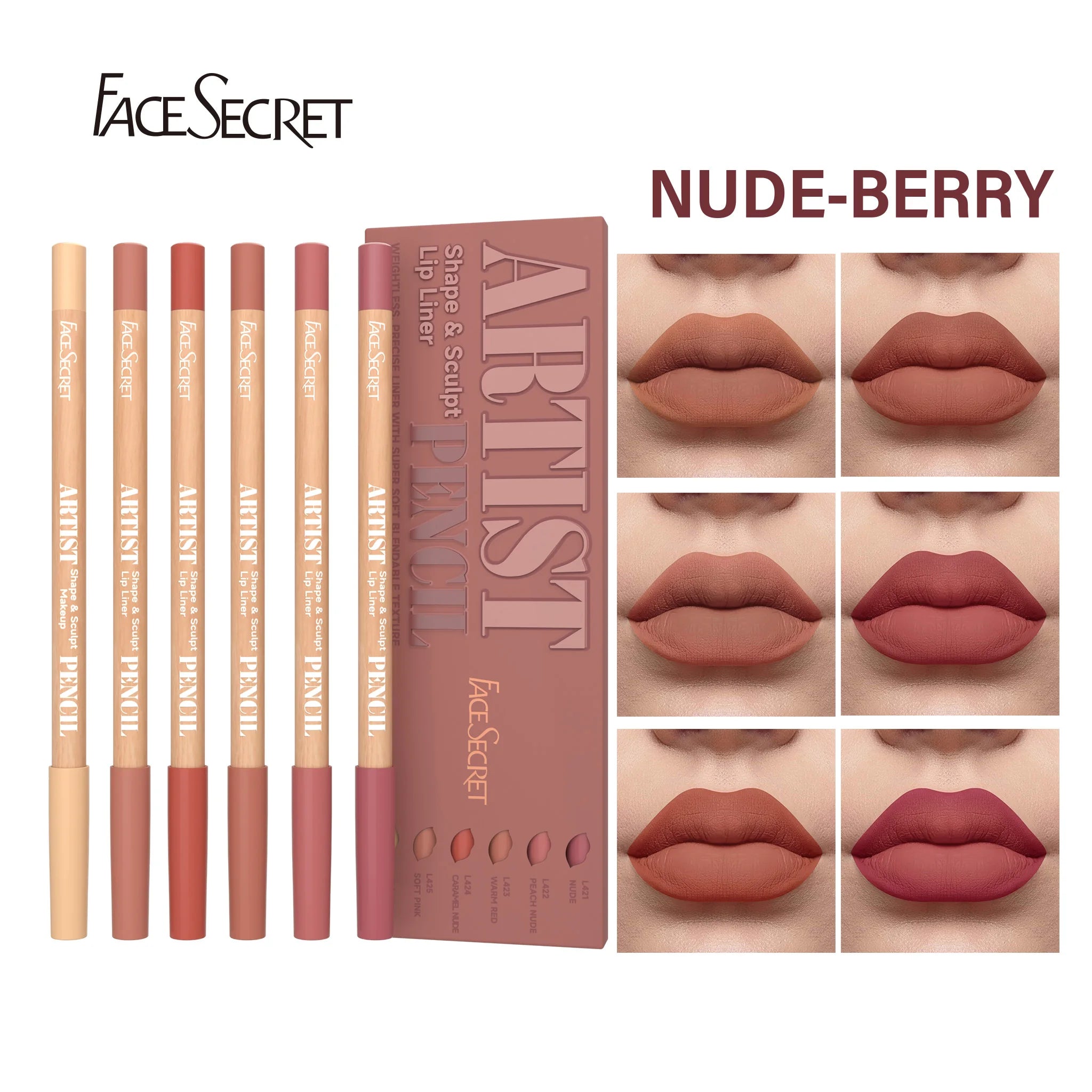 BeautyByOla – 6pcs Velvet Matte Lip Liner Set, Long-Lasting Lip Makeup in Berry, Brown & Pink Shades