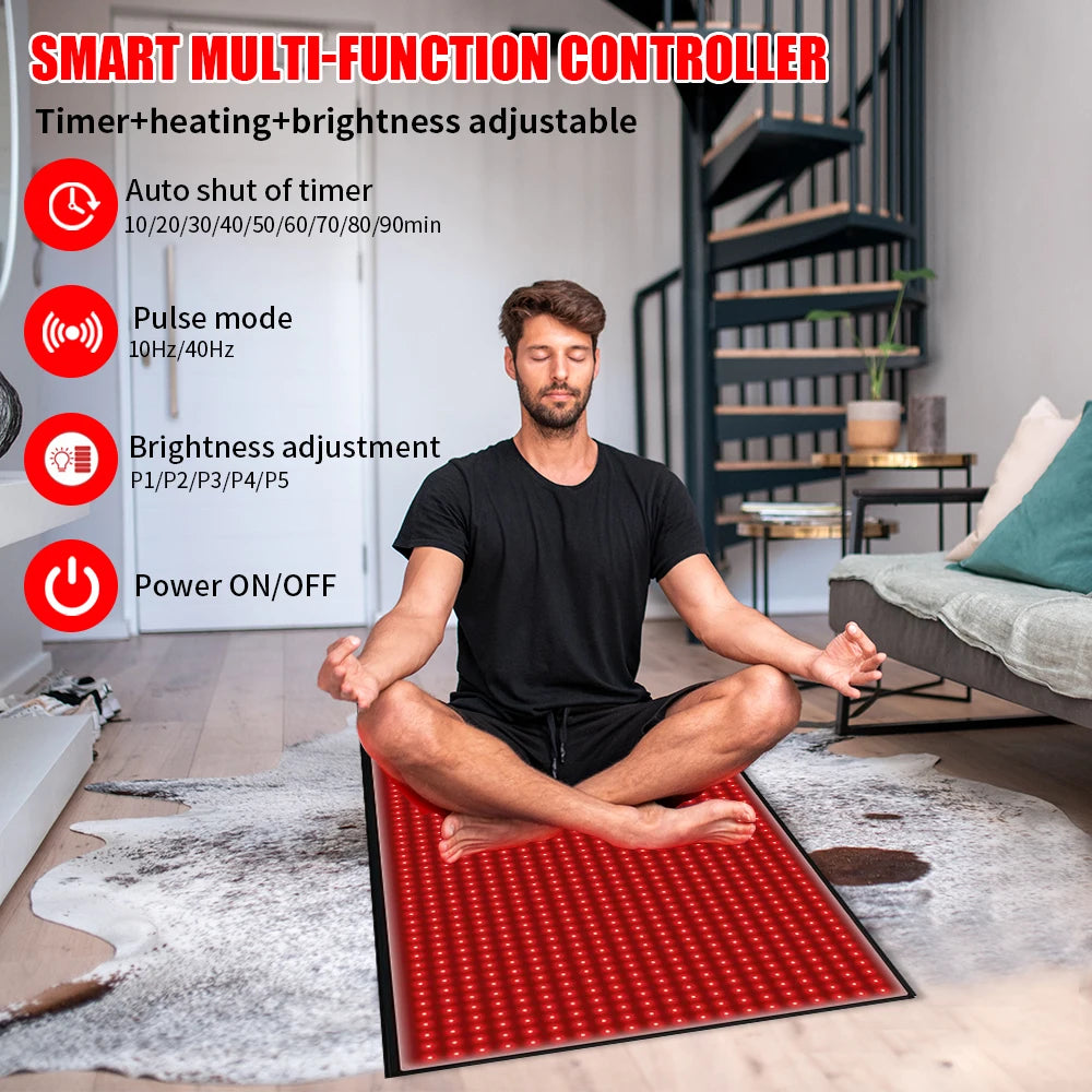 BeautyByOla – Full Body Red Light Mat 71"x31", 1280 LEDs Near-Infrared 660nm & 850nm Pad for Pain Relief