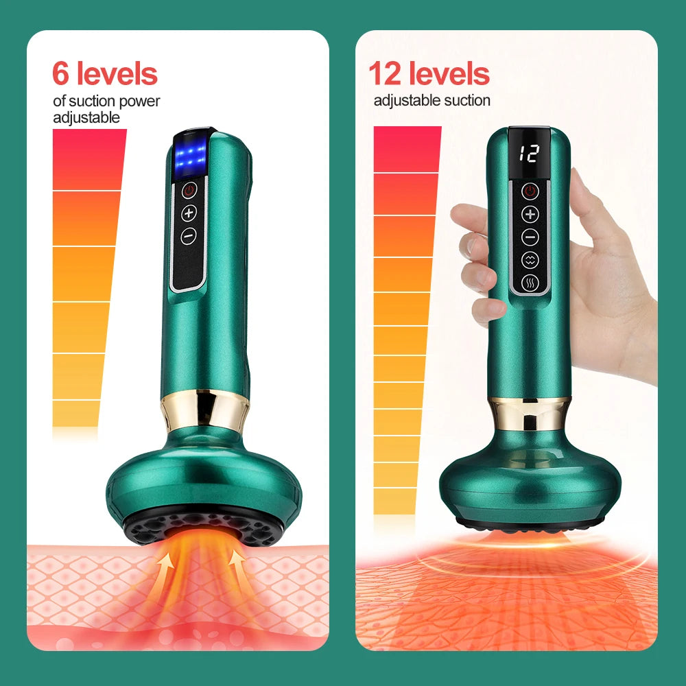 BeautyByOla – Intelligent Cupping Massager, 12/6 Levels Negative Pressure with Infrared Heating & Wireless Scraping Therapy Device