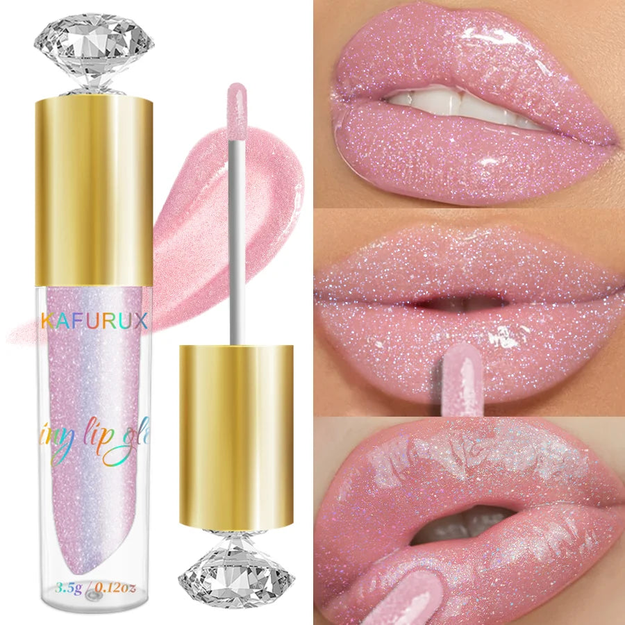 BeautyByOla – 9-Color Moisturizing Diamond Shimmer Lip Gloss, Sparkling Glitter Liquid Lipstick & Pearl Lip Shine