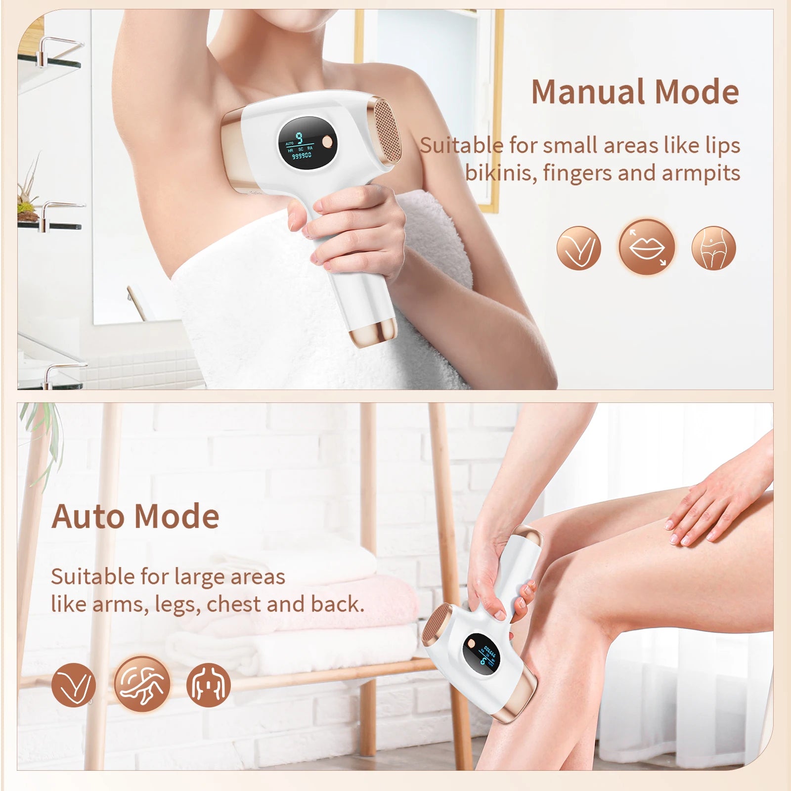 BeautyByOla – 3-in-1 IPL Hair Removal Device, Auto & Manual Modes, Full Body Painless Permanent Hair Removal
