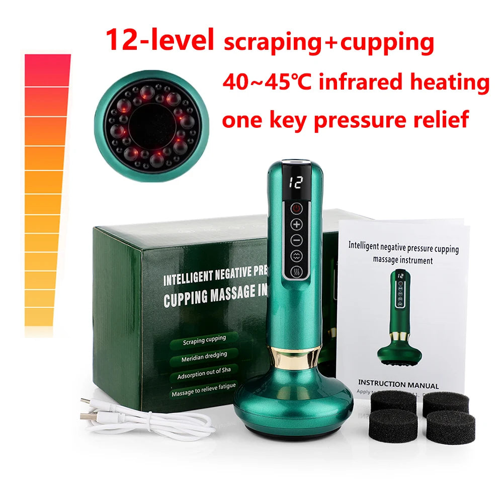 BeautyByOla – Intelligent Cupping Massager, 12/6 Levels Negative Pressure with Infrared Heating & Wireless Scraping Therapy Device