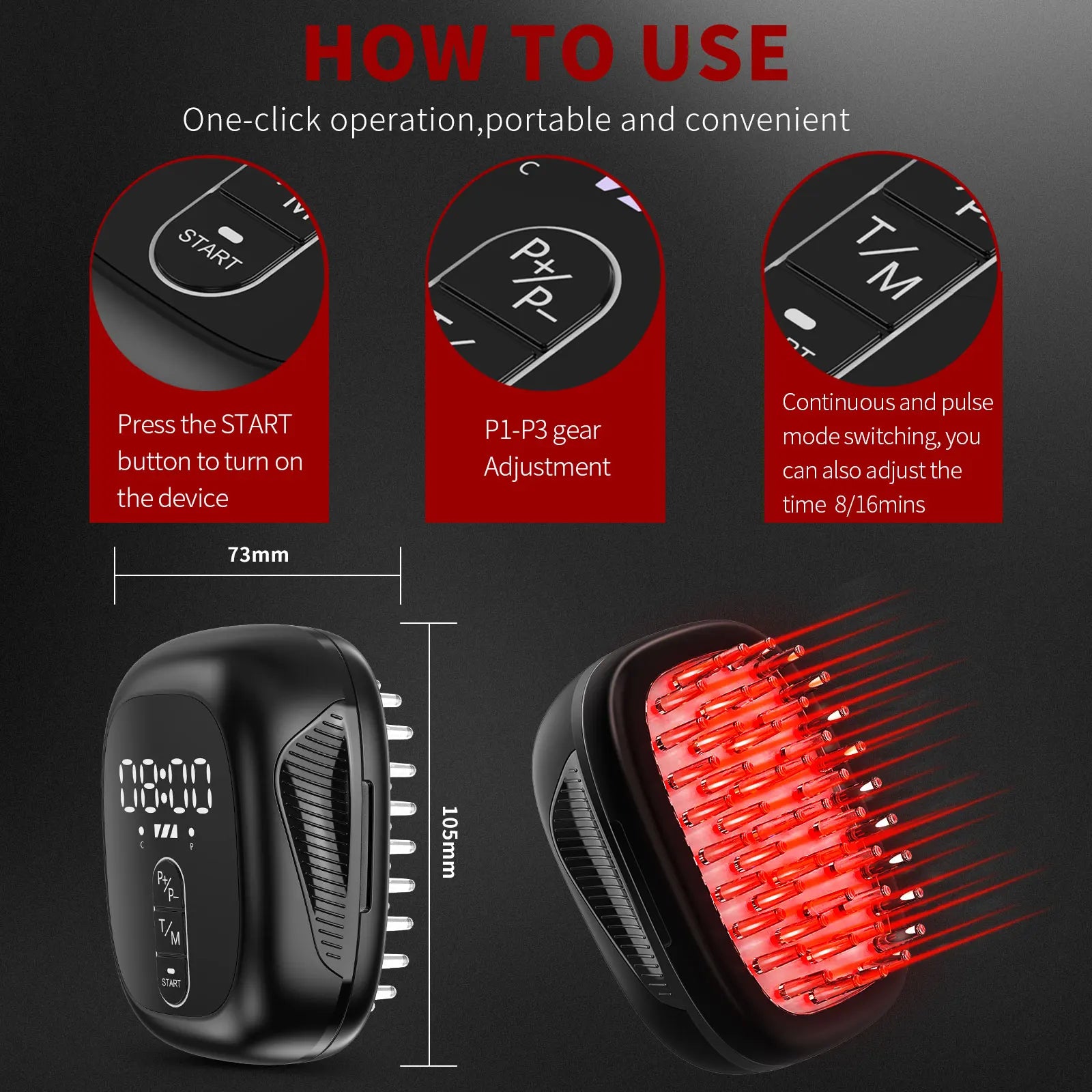 BeautyByOla – Wireless Hair Growth Device LLLT, 8PCS 660nm Diodes, Anti-Hair Loss Therapy Comb & Scalp Massager 1900mAh