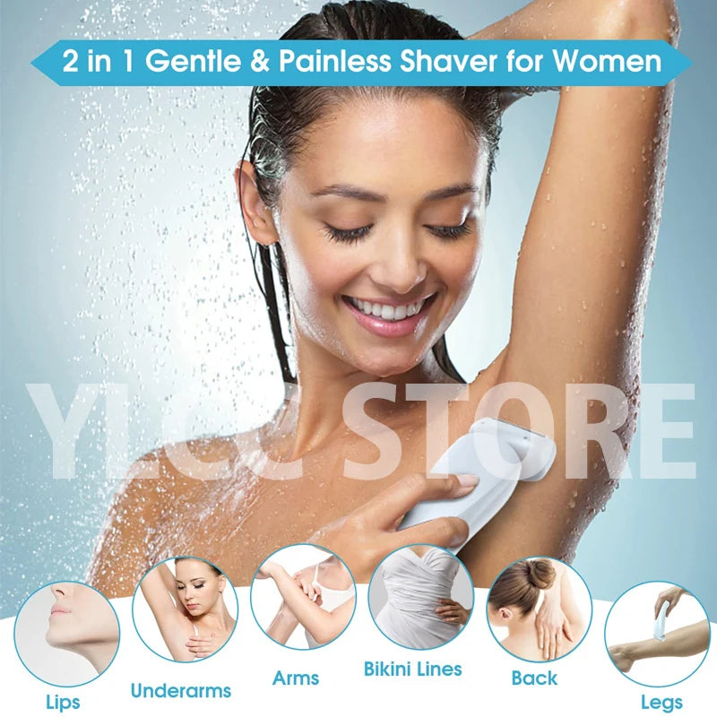 BeautyByOla – Electric Razor 2-in-1 for Women, Bikini & Face Trimmer, Hair Removal for Legs, Underarms & Body, IPX7 Waterproof