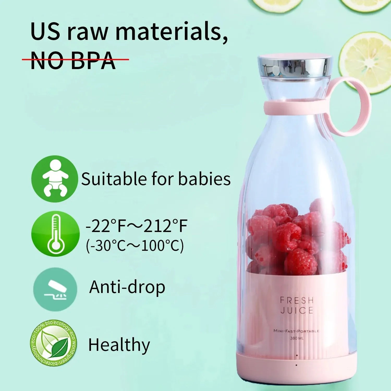 BeautyByOla – Mini Juice Blender, Portable Electric Juicer Bottle, 6 Blades USB Rechargeable Fruit Mixer