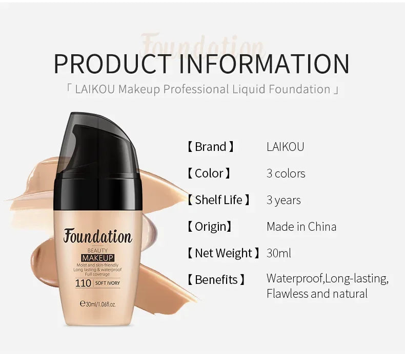 LAIKOU Liquid Foundation Moisturizing Long-Lasting 30ml – BeautyByOla