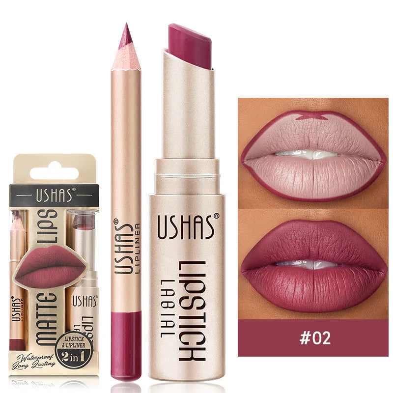 BeautyByOla – USHAS 12-Color Lip Liner & Lipstick Set, Matte, Long-Lasting Nude & Red Shades