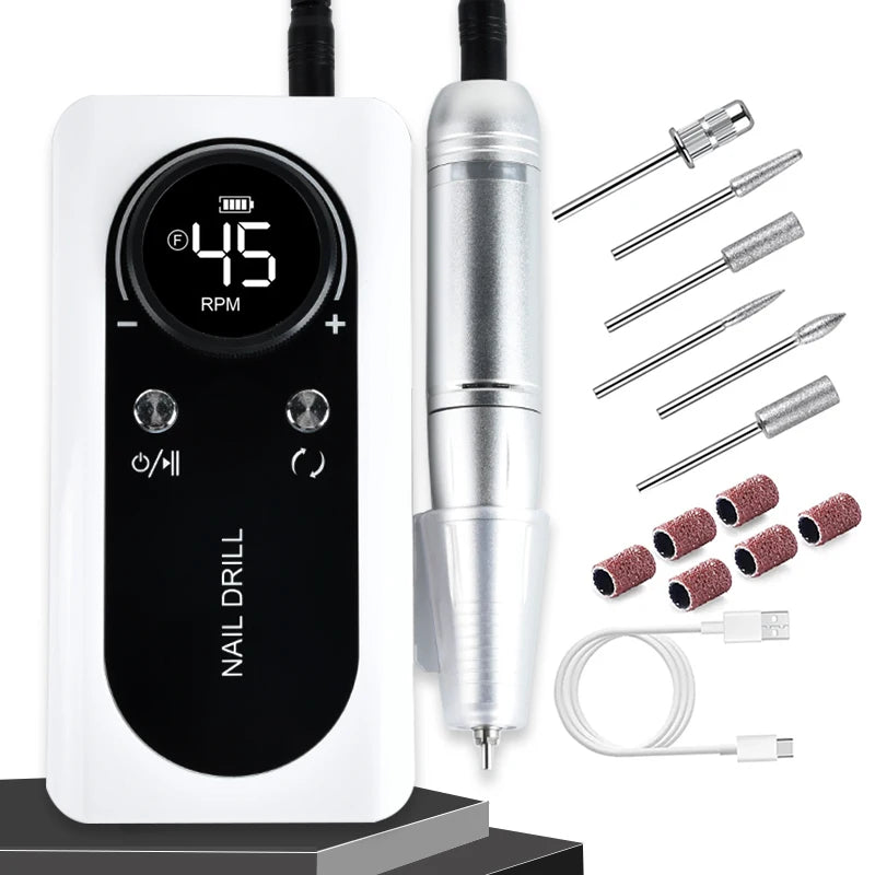 BeautyByOla – 45000 RPM Rechargeable Electric Nail Drill Machine, Portable Nail File Kit with Drill Bits for Manicure & Pedicure