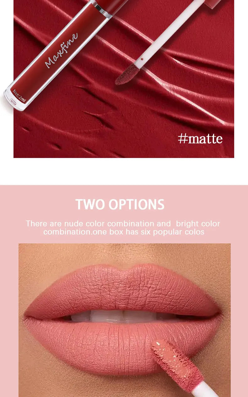 6-Color Matte Lip Gloss Set Long-Lasting Waterproof – BeautyByOla