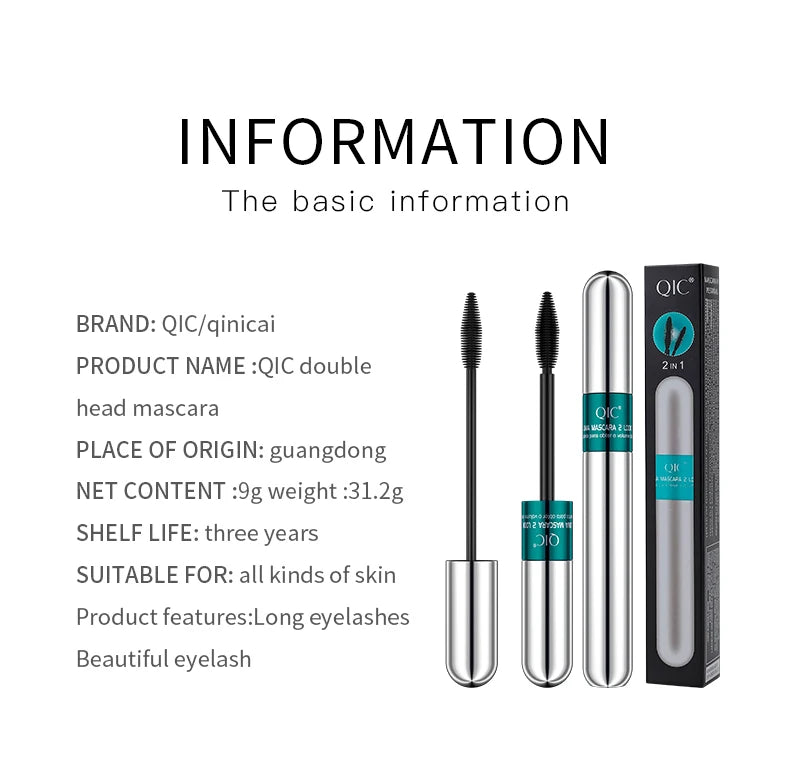 Double 2-in-1 Silk Fiber Mascara Waterproof Lengthening – BeautyByOla