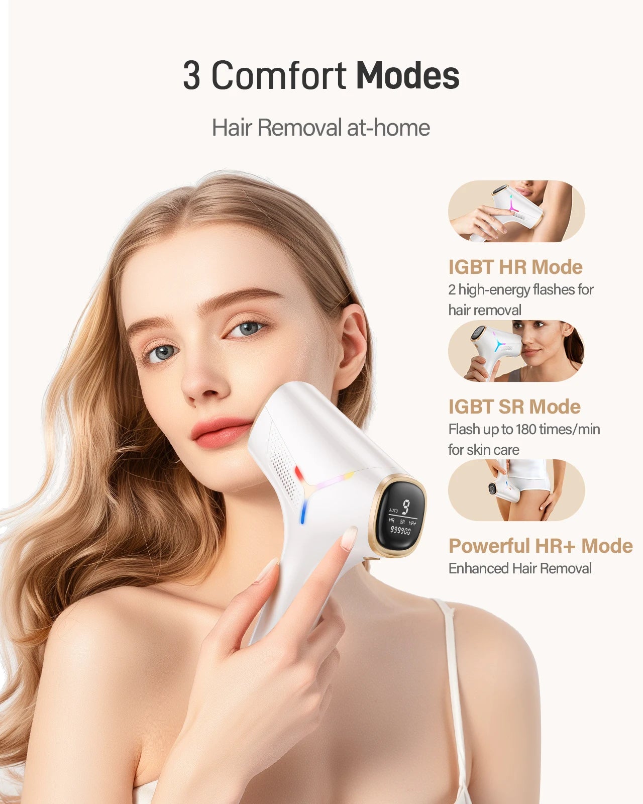 BeautyByOla – 990000 Flashes IPL Laser Hair Removal, Painless Permanent Hair Removal for Women & Men, Body, Bikini & Face
