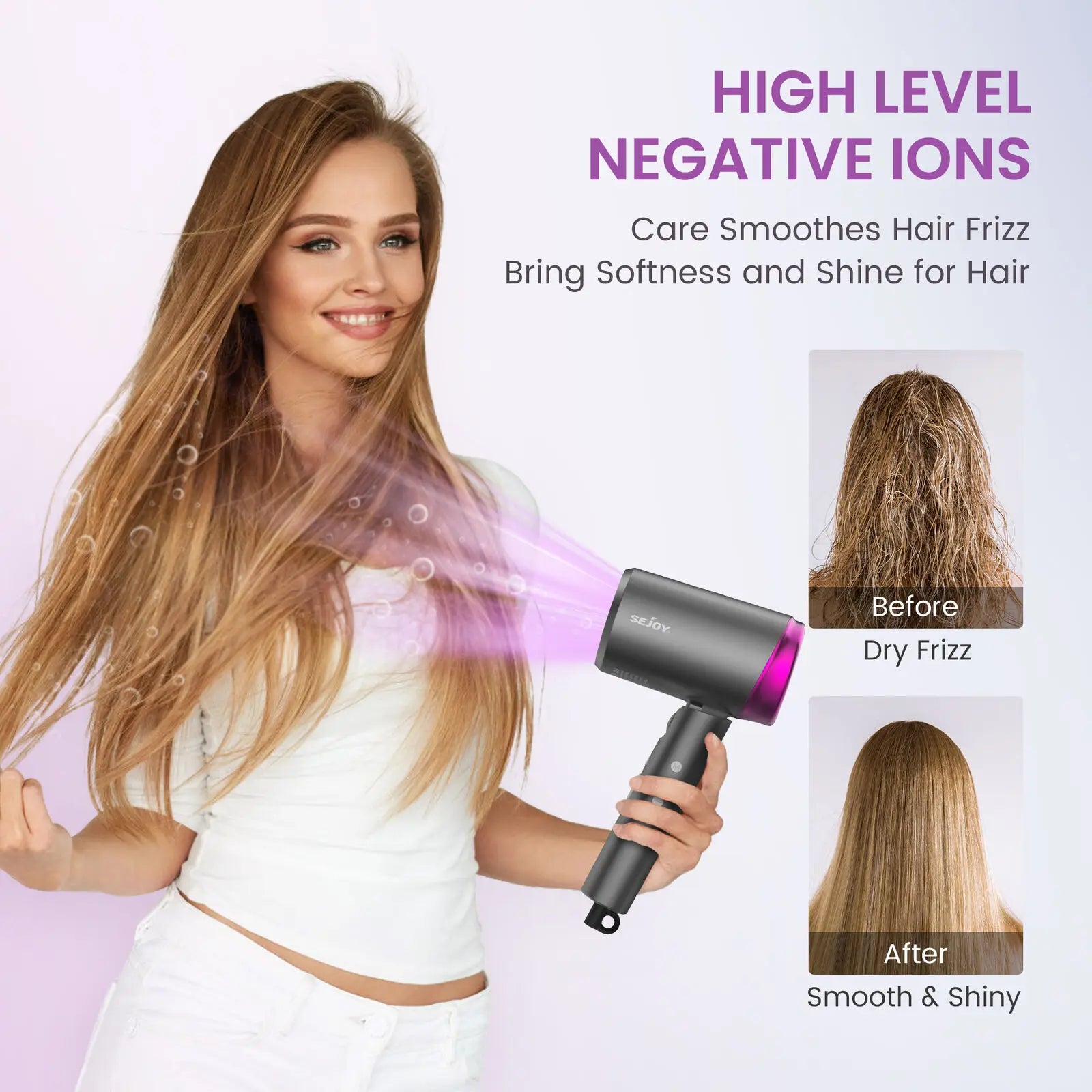 BeautyByOla – Sejoy Professional Ionic Hair Dryer, Negative Ion Technology with Adjustable Temperature & Wind Speed