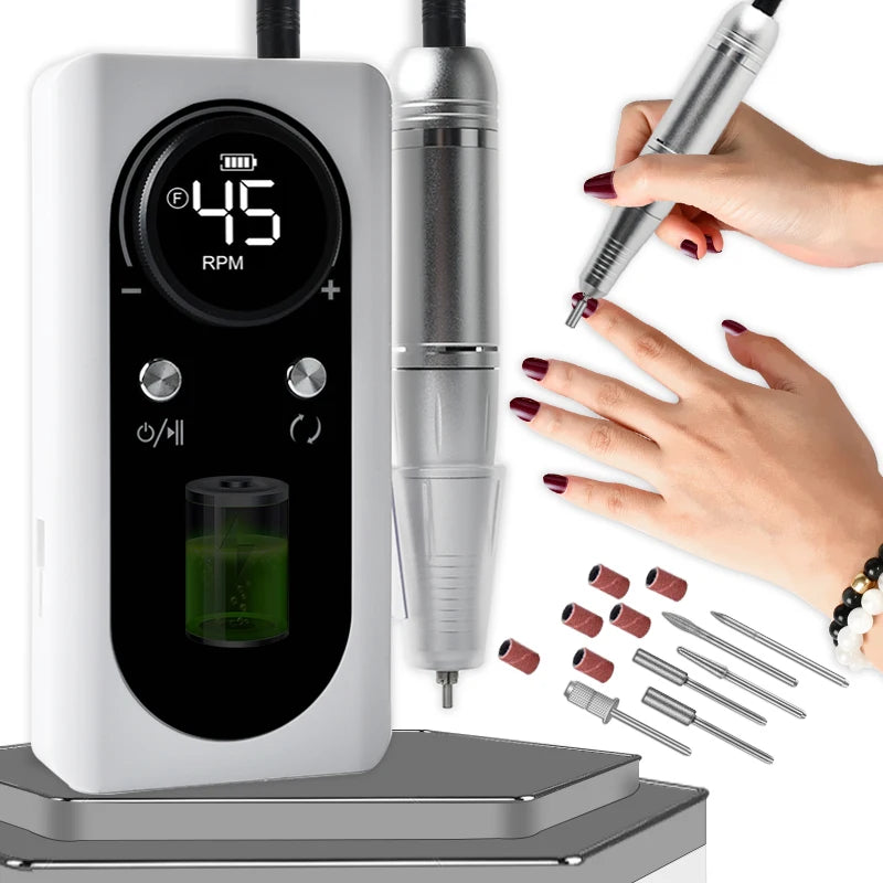 BeautyByOla – 45000 RPM Rechargeable Electric Nail Drill Machine, Portable Nail File Kit with Drill Bits for Manicure & Pedicure