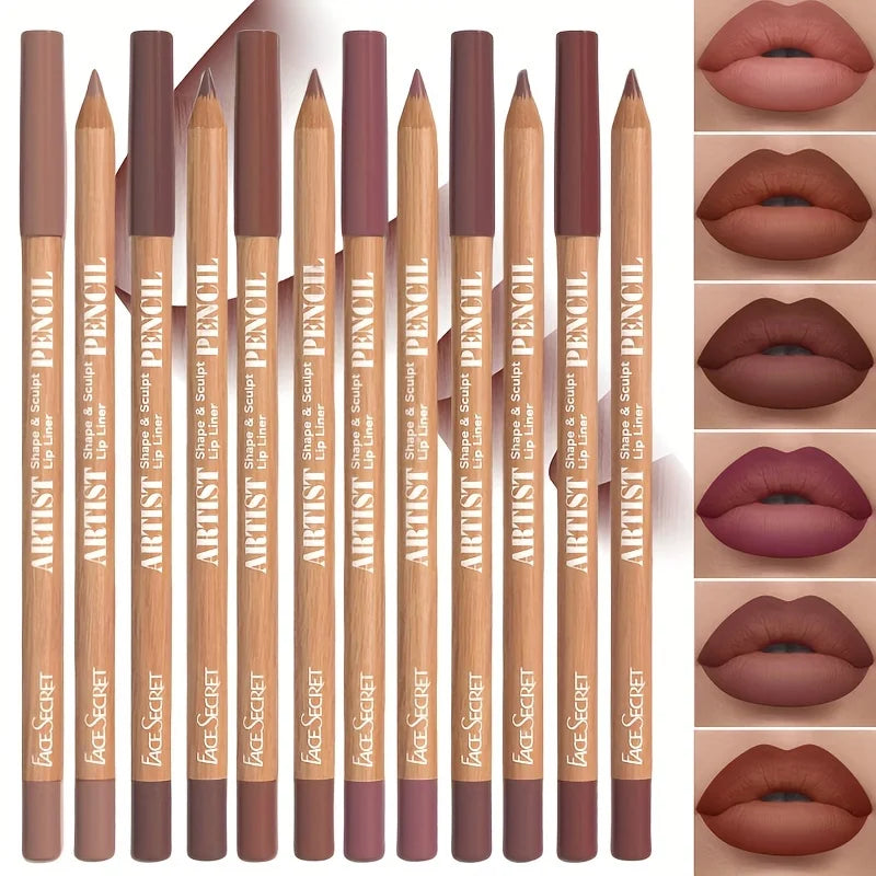 BeautyByOla – 6pcs Velvet Matte Lip Liner Set, Long-Lasting Lip Makeup in Berry, Brown & Pink Shades