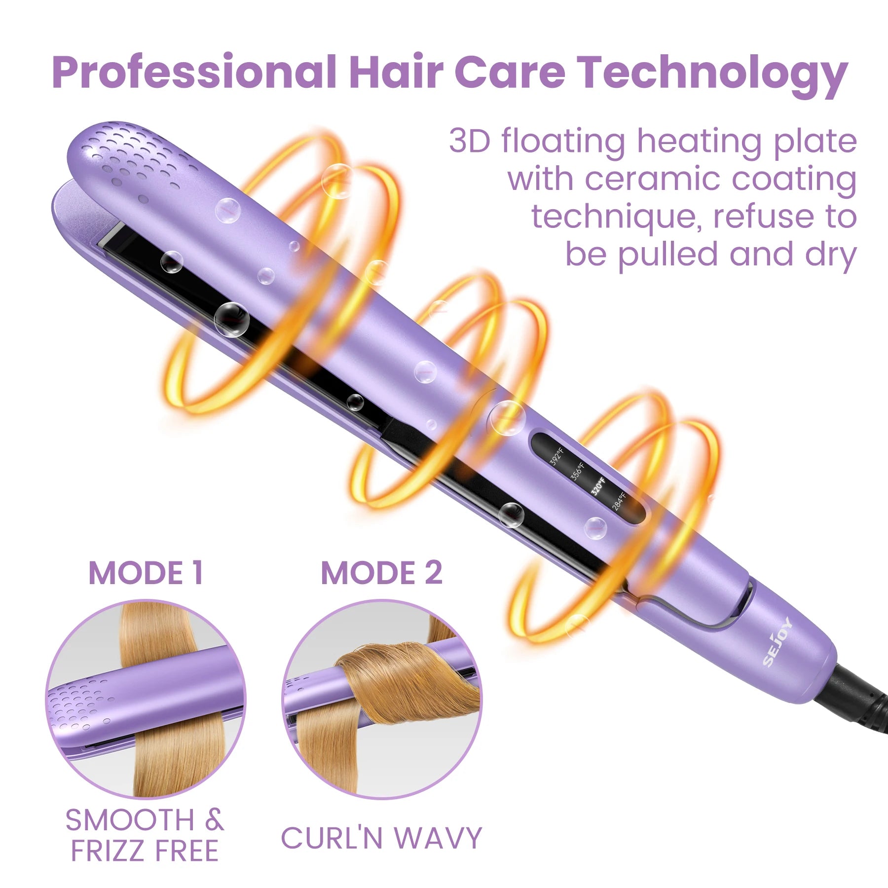 BeautyByOla – Sejoy Professional Electric Hair Curling Iron & Straightener, Multi-Function PTC Heater Curler & Crimper