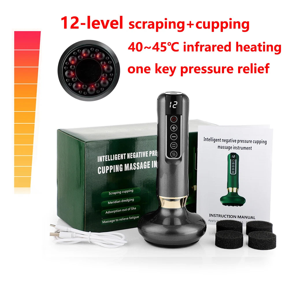 BeautyByOla – Intelligent Cupping Massager, 12/6 Levels Negative Pressure with Infrared Heating & Wireless Scraping Therapy Device